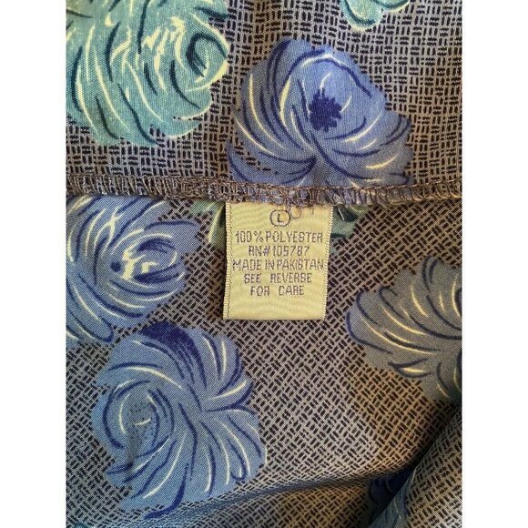 Y2K Contessa Di Roma  Lounge Set‎ L Kimono Robe Sleeveless Dress Blue Floral VTG - Picture 11 of 12
